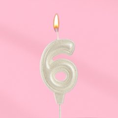 Свеча декоративная Цифра "6" Жемчужный перламутр с блёстками 10870122