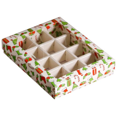 Коробка на 12 конфет с окном "Новый Год" 19х15х3,6 см 7119881