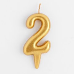 Свеча декоративная овальная "Цифра 2" Золотая  1623641