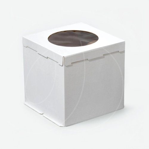 Коробка для торта с круглым окном белая 26х26х30 см 2.25.4