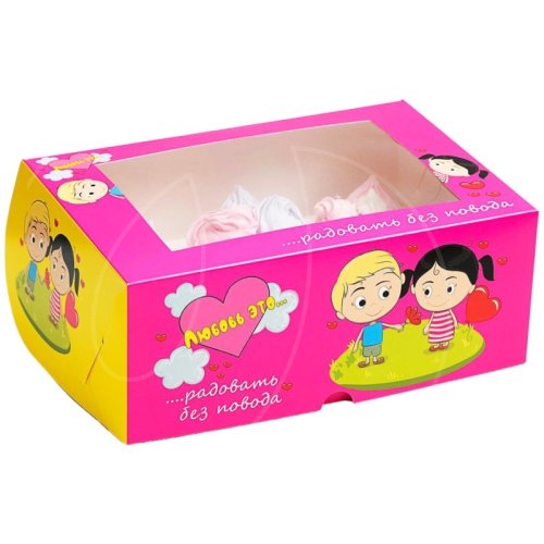 Коробка на 6 капкейков с окном "Любовь это…" розовый 25x17x10 см 6485201