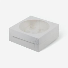 Коробка на 9 капкейков с окном белая 040410 ф 