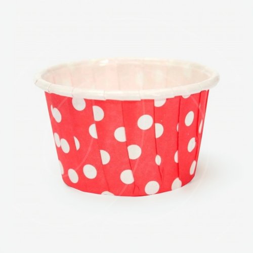 Капсула бумажная с подворотом Красная в белый горошек D50 H40 10 шт Б-23